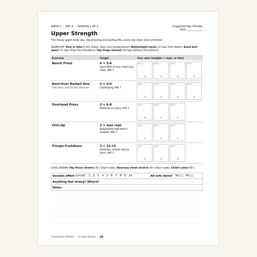 A session page from 6 Hard Weeks Before Your Event or Season