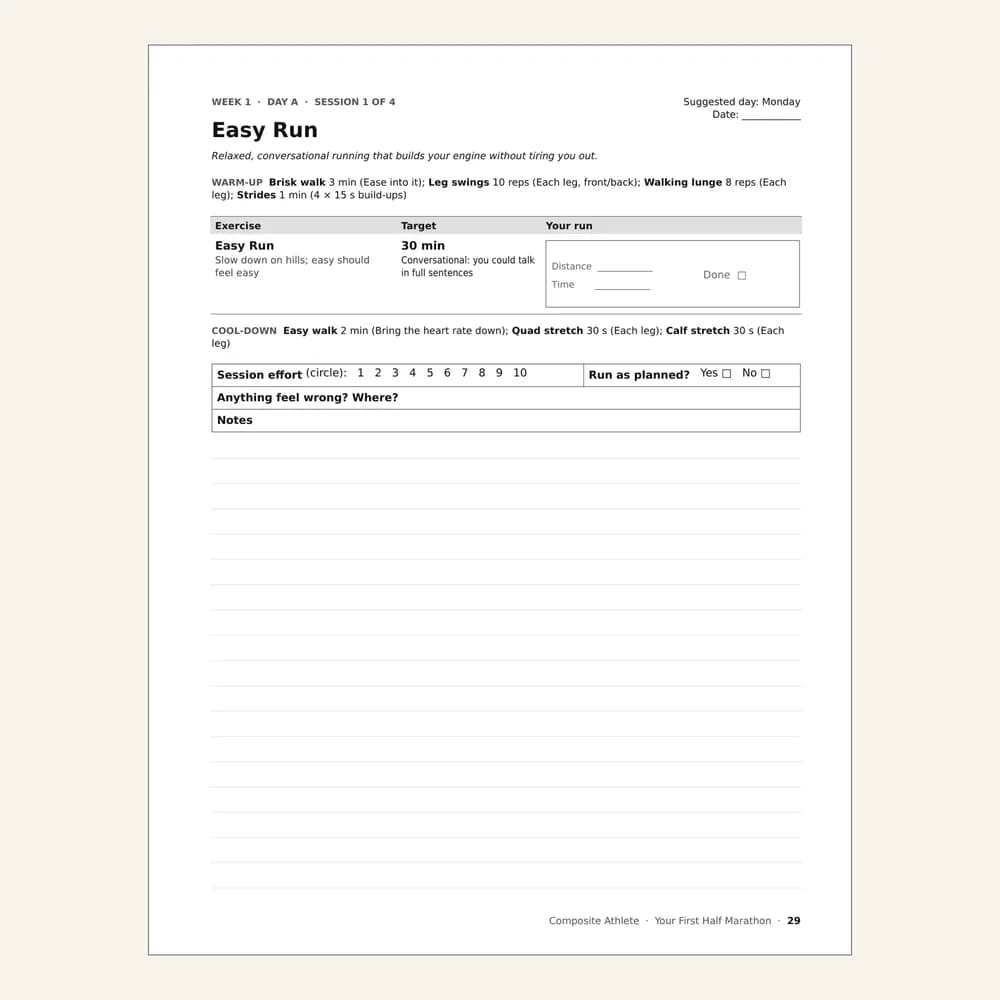 A session page from Your First Half Marathon