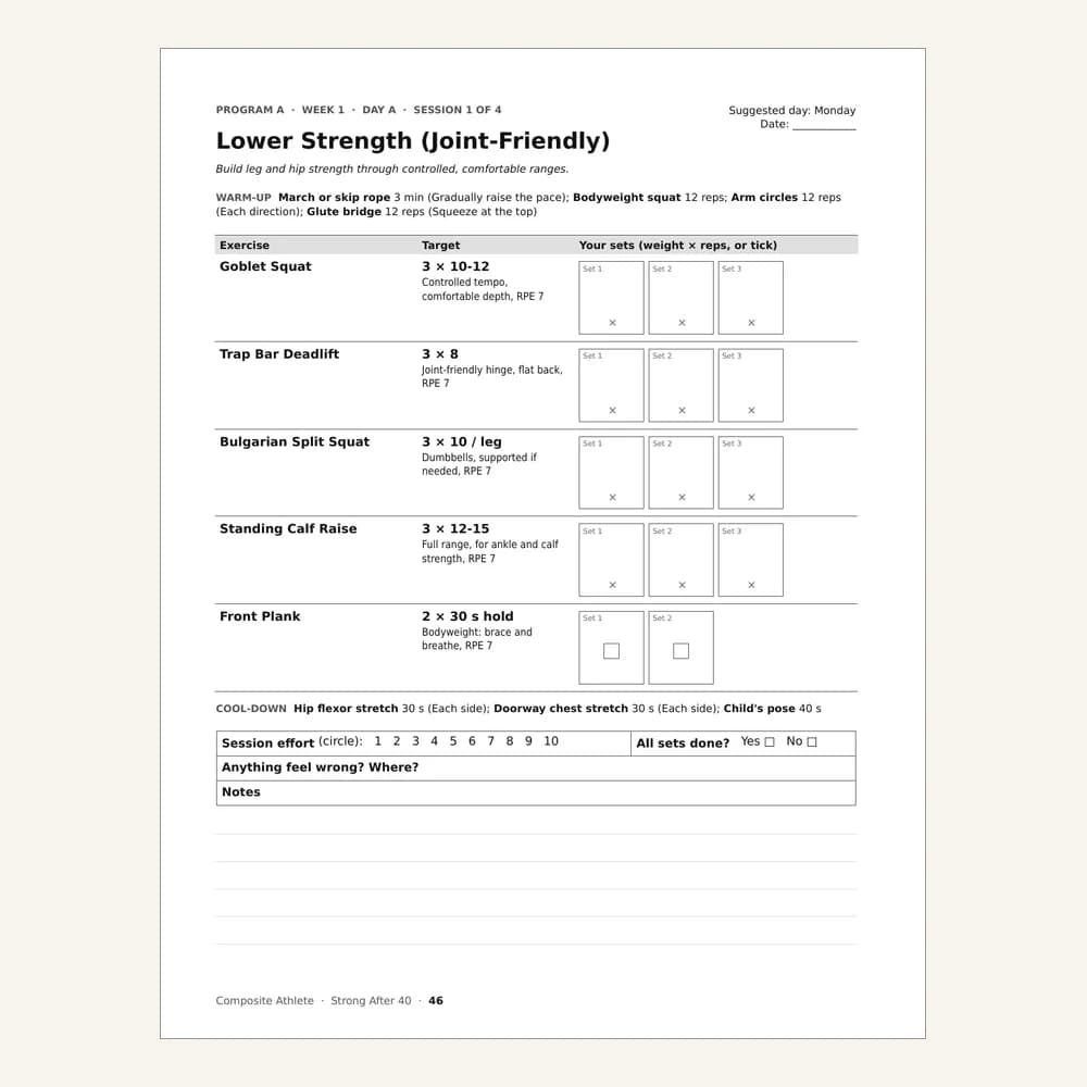 A session page from Strong After 40